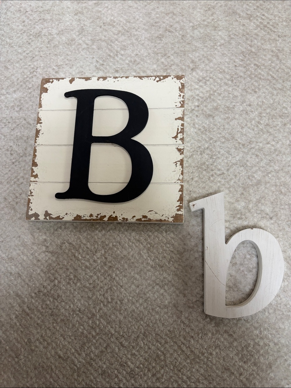 Black Letter B on Cream Distressed Plaque - Wall Decor